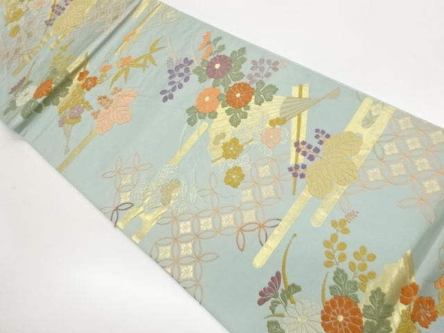 JAPANESE KIMONO / KARORI: FUKURO OBI / WOVEN FLORAL / SHIPPO PATTERNS 